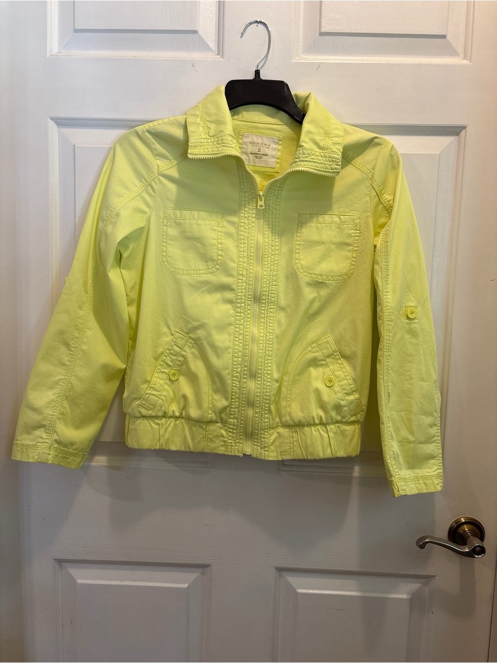 Sonoma Lemon Yellow Full Zip-Front Jacket Convertible Sleeve Small